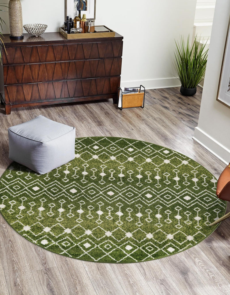 Mediterranean Lattice Collection Area Rug - Santorini (Green) Round Green lifestyle 0
