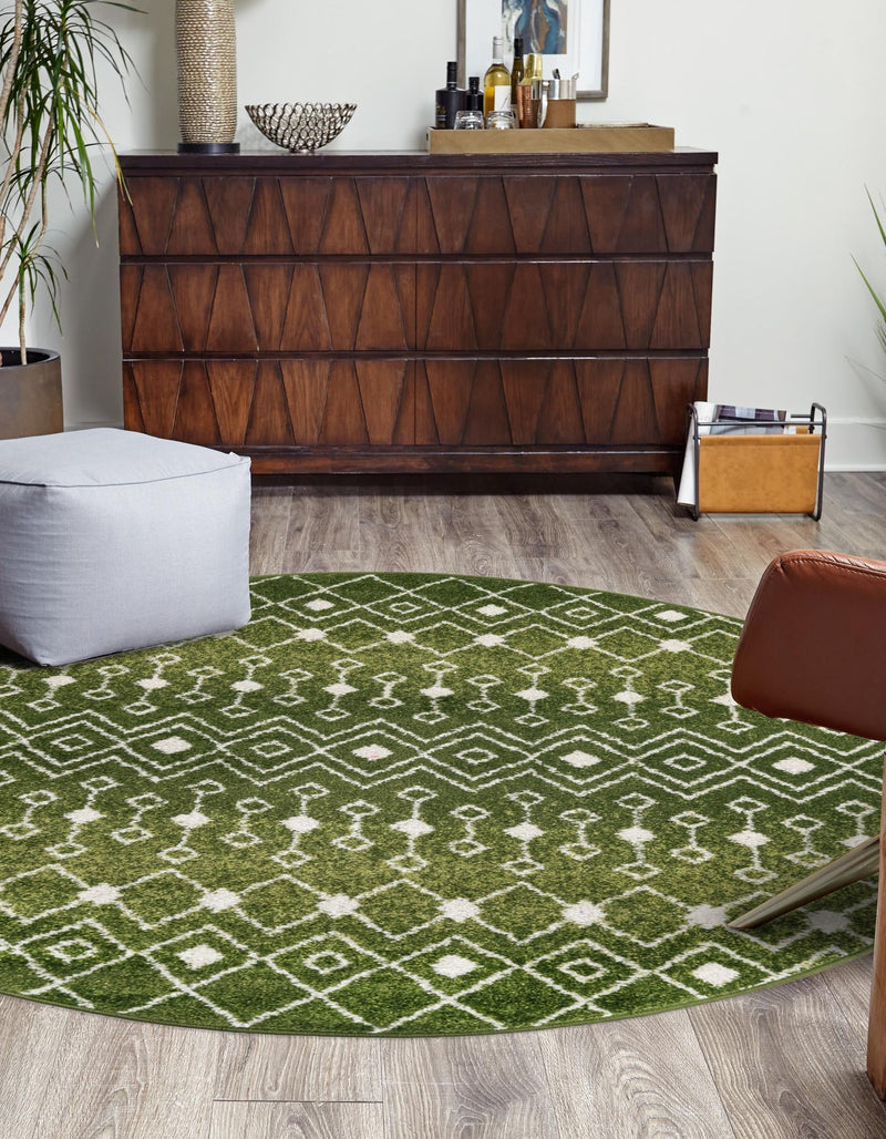 Mediterranean Lattice Collection Area Rug - Santorini (Green) Round Green lifestyle 2