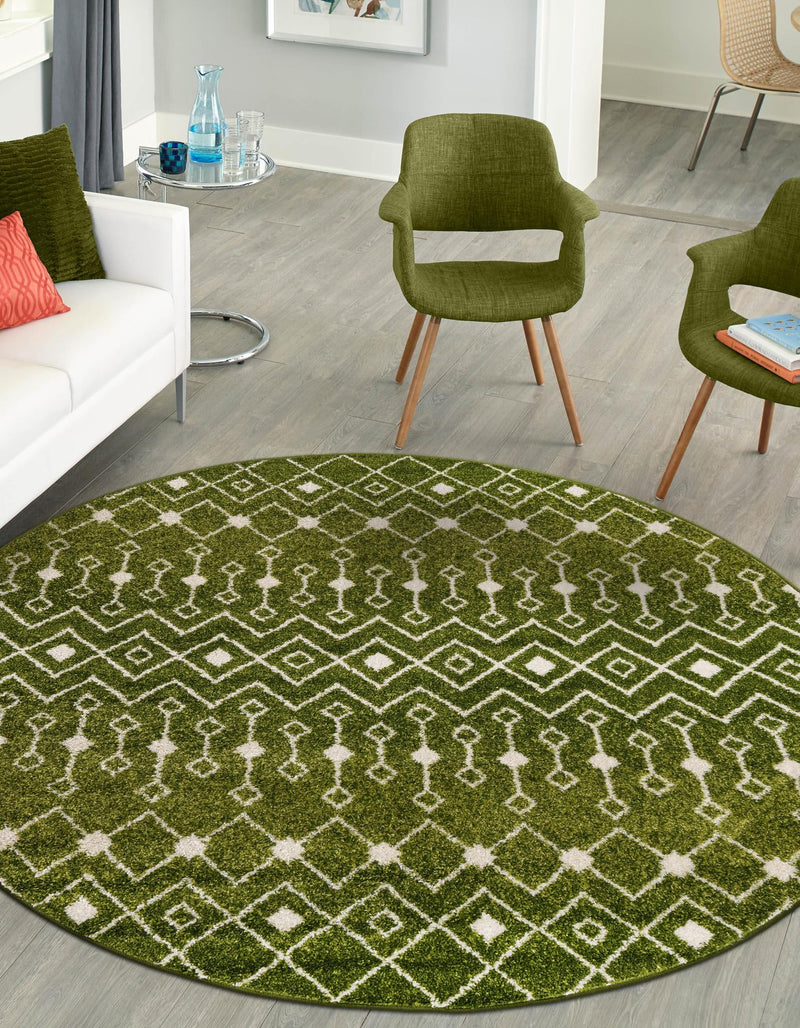 Mediterranean Lattice Collection Area Rug - Santorini (Green) Round Green lifestyle 29