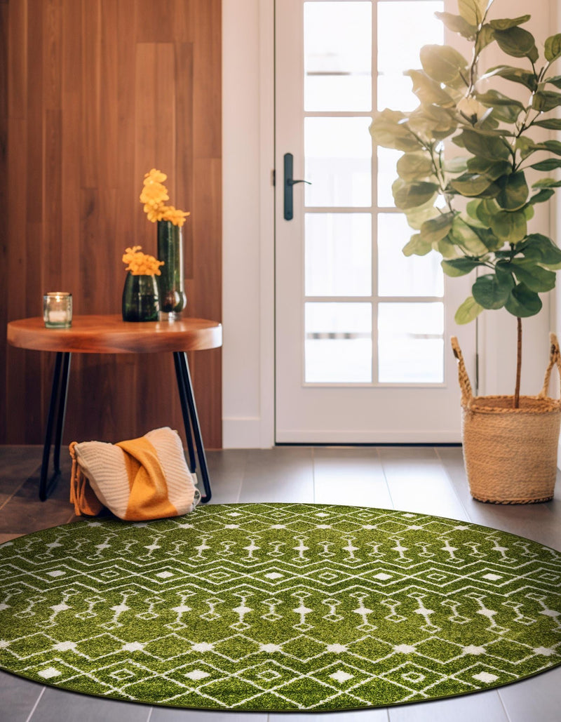 Mediterranean Lattice Collection Area Rug - Santorini (Green) Round Green lifestyle 35