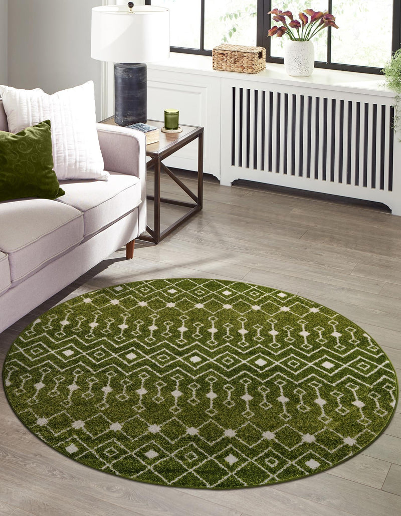 Mediterranean Lattice Collection Area Rug - Santorini (Green) Round Green lifestyle 38