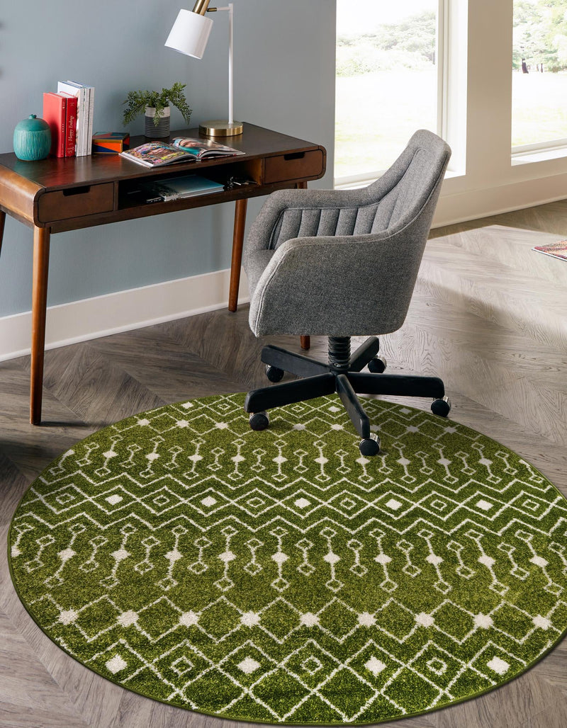 Mediterranean Lattice Collection Area Rug - Santorini (Green) Round Green lifestyle 41