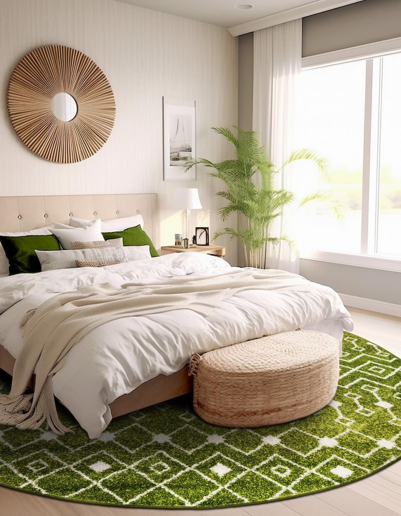 Mediterranean Lattice Collection Area Rug - Santorini (Green) Round Green lifestyle 47