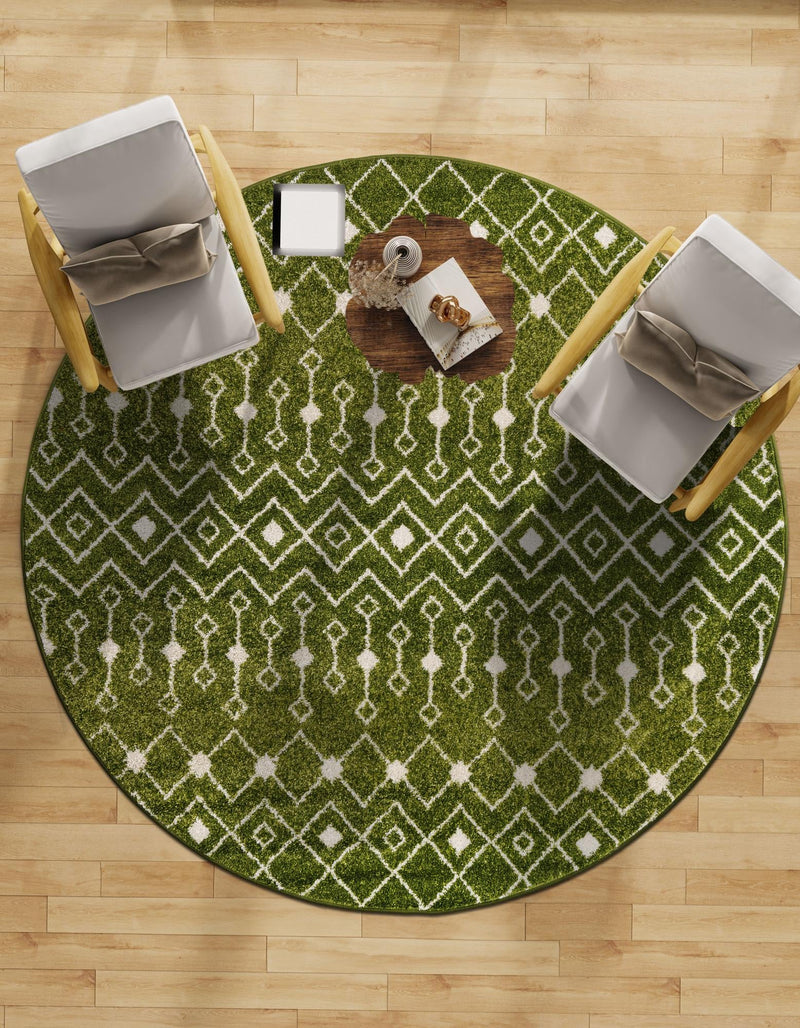 Mediterranean Lattice Collection Area Rug - Santorini (Green) Round Green lifestyle 50