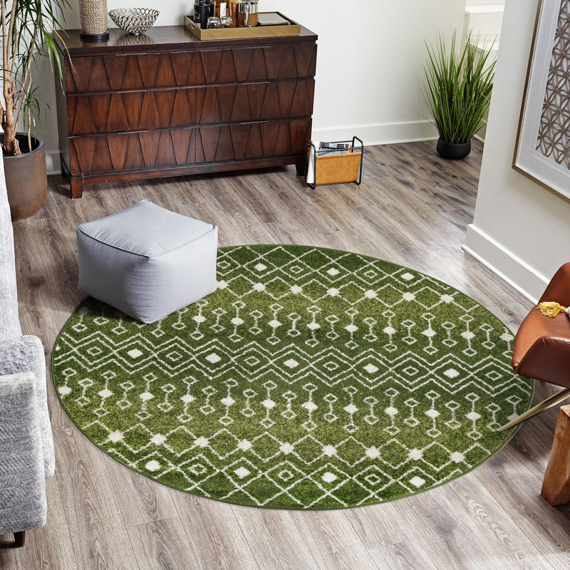 Mediterranean Lattice Collection Area Rug - Santorini (Green) Round Green lifestyle 13