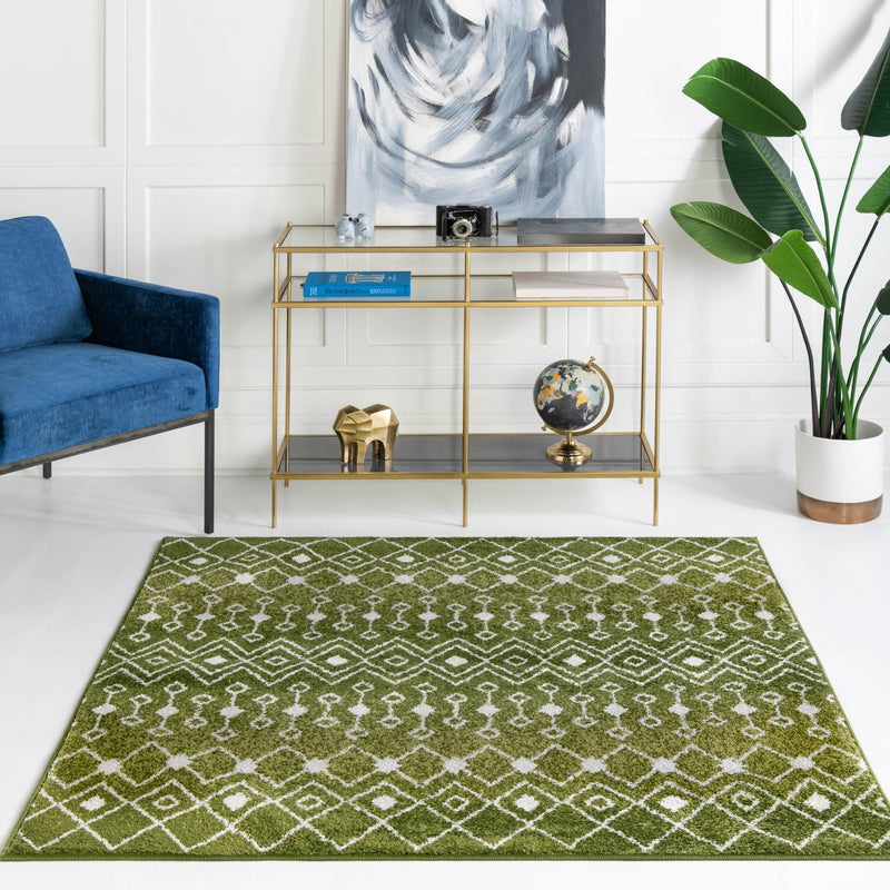 Mediterranean Lattice Collection Area Rug - Santorini (Green) Square Green lifestyle 13