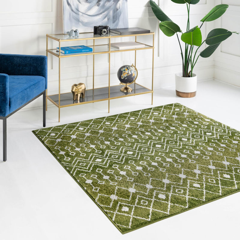 Mediterranean Lattice Collection Area Rug - Santorini (Green) Square Green lifestyle 14