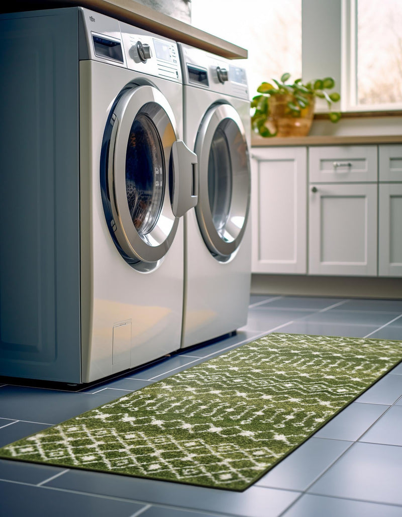 Mediterranean Lattice Collection Area Rug - Santorini (Green) Runner Green lifestyle 3