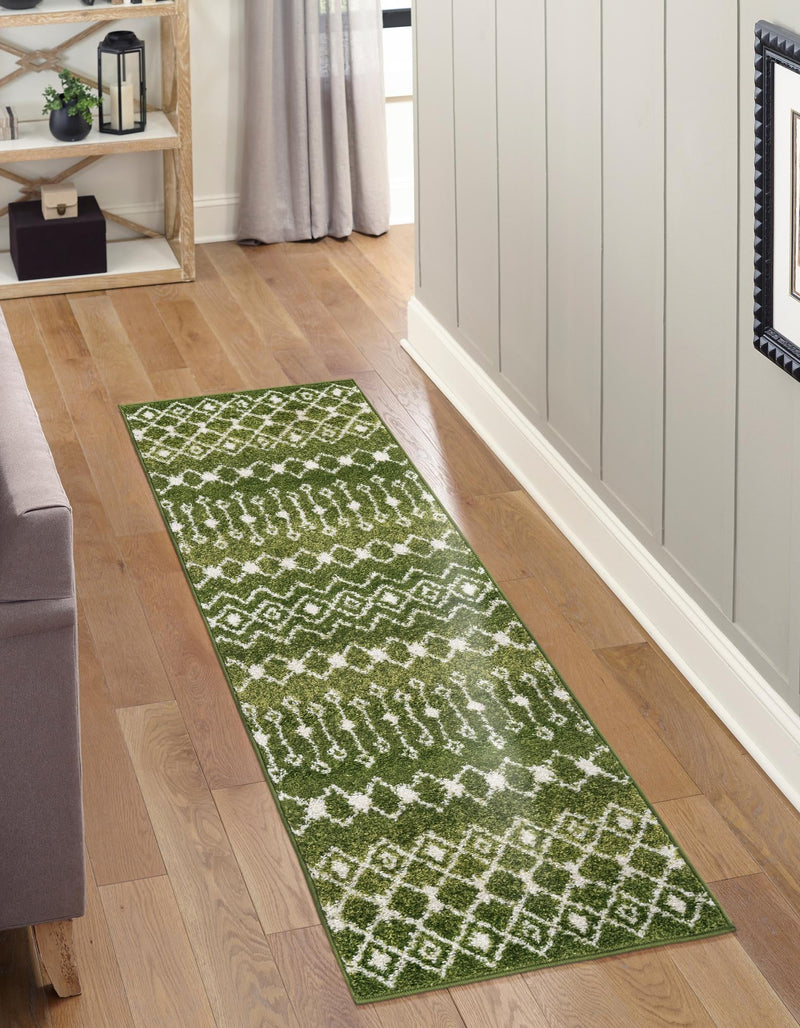 Mediterranean Lattice Collection Area Rug - Santorini (Green) Runner Green lifestyle 8