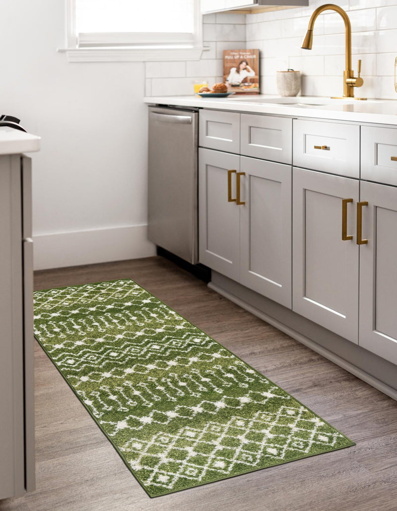 Mediterranean Lattice Collection Area Rug - Santorini (Green) Runner Green lifestyle 9