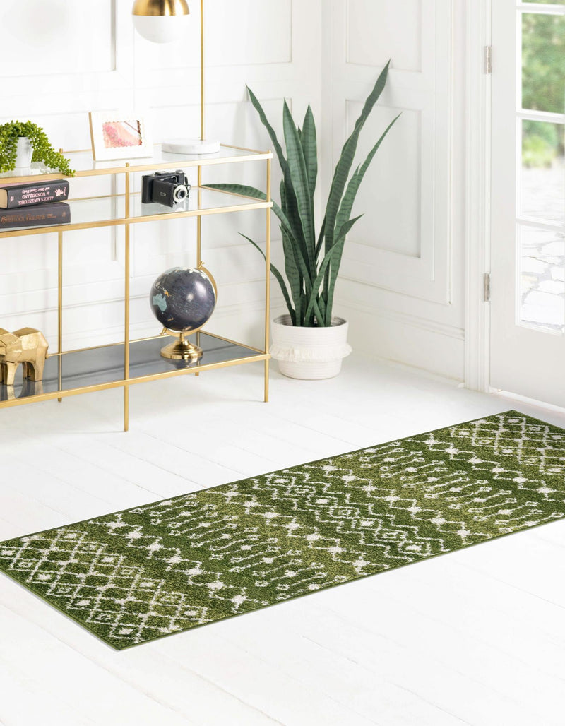 Mediterranean Lattice Collection Area Rug - Santorini (Green) Runner Green lifestyle 10