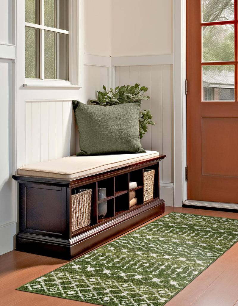 Mediterranean Lattice Collection Area Rug - Santorini (Green) Runner Green lifestyle 11