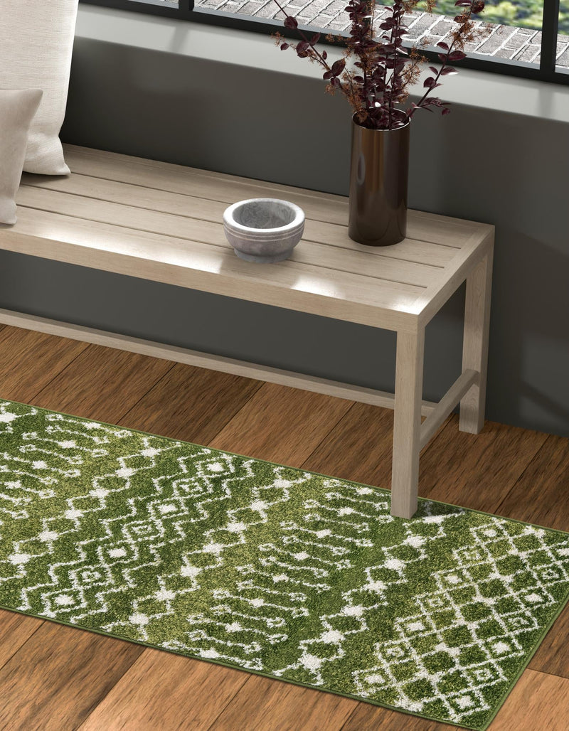 Mediterranean Lattice Collection Area Rug - Santorini (Green) Runner Green lifestyle 12