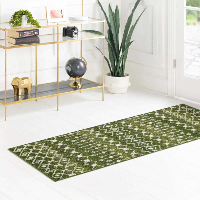 Mediterranean Lattice Collection Area Rug - Santorini (Green) Runner Green lifestyle 24