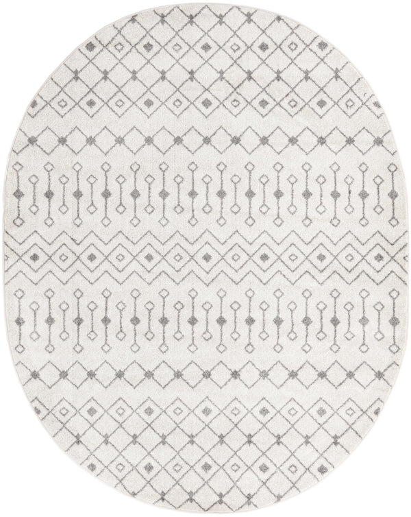 Mediterranean Lattice Collection Area Rug - Santorini (Ivory and Gray) Oval Ivory and Gray Main