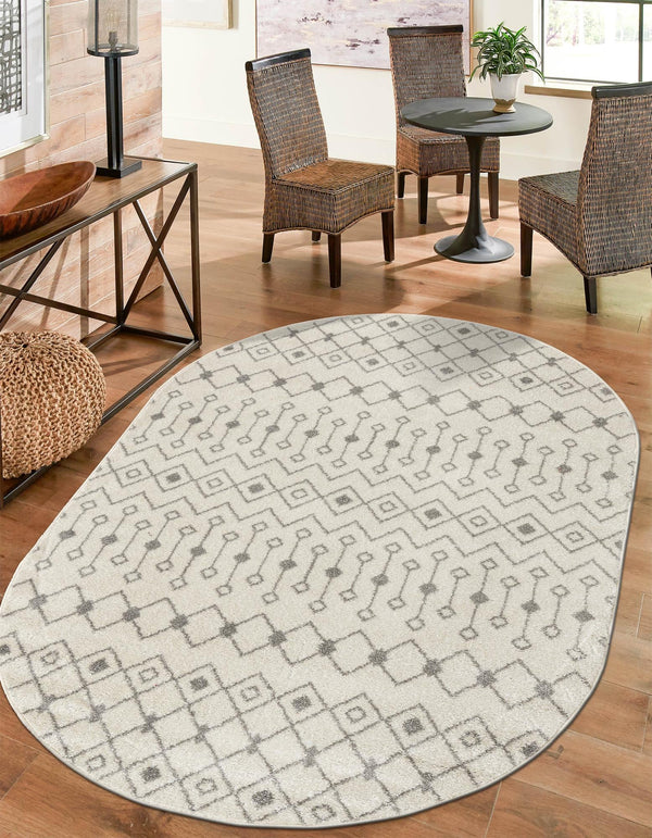Mediterranean Lattice Collection Area Rug - Santorini (Ivory and Gray) Oval Ivory and Gray lifestyle 0