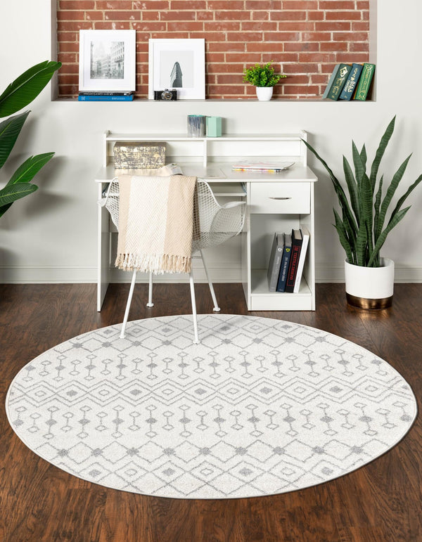 Mediterranean Lattice Collection Area Rug - Santorini (Ivory and Gray) Round Ivory and Gray lifestyle 0