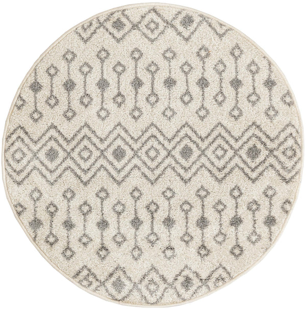 Mediterranean Lattice Collection Area Rug - Santorini (Ivory and Gray) Round Ivory and Gray Main