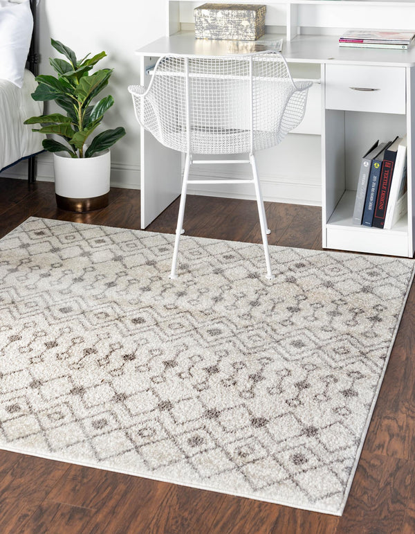 Mediterranean Lattice Collection Area Rug - Santorini (Ivory and Gray) Square Ivory and Gray lifestyle 0
