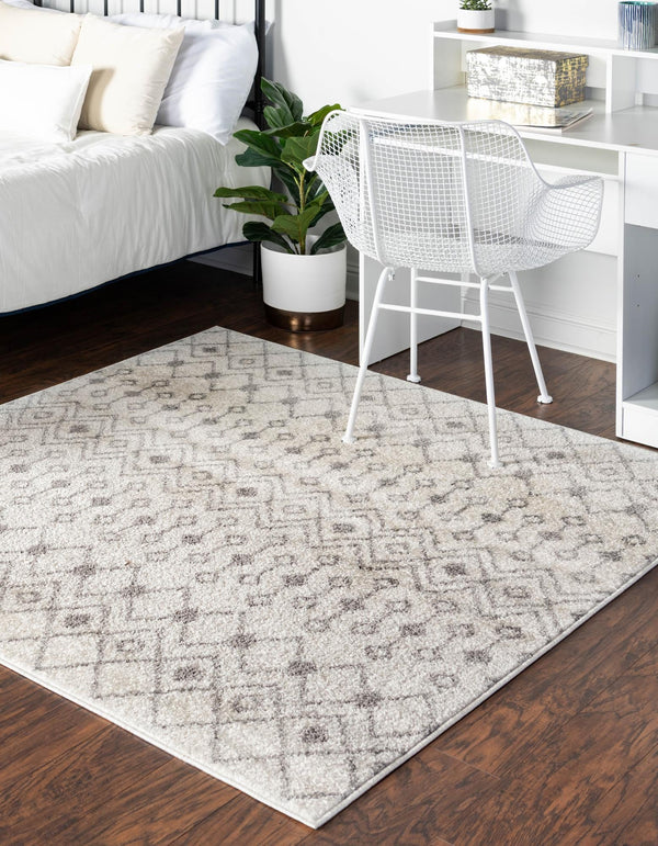 Mediterranean Lattice Collection Area Rug - Santorini (Ivory and Gray) Square Ivory and Gray lifestyle 2
