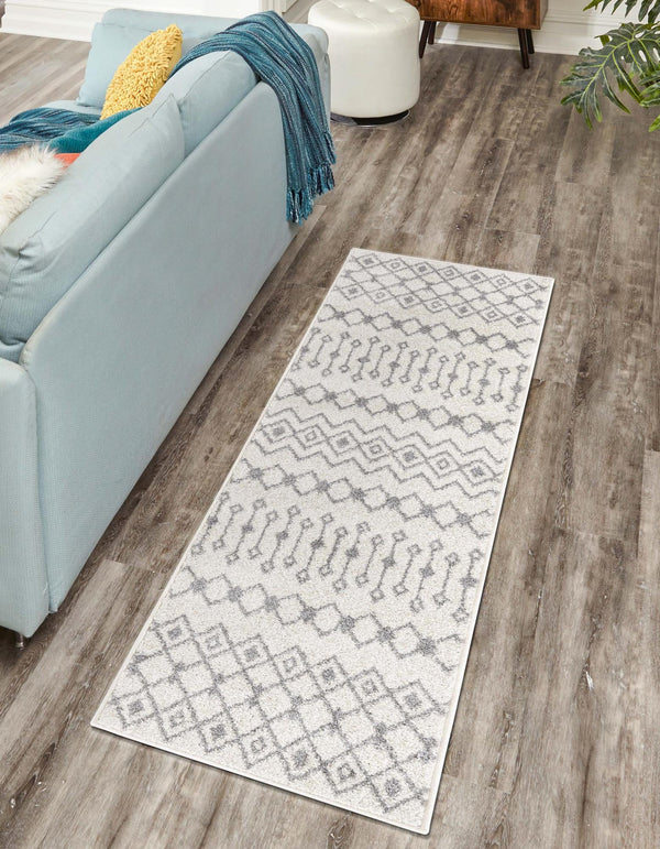 Mediterranean Lattice Collection Area Rug - Santorini (Ivory and Gray) Runner Ivory and Gray lifestyle 0