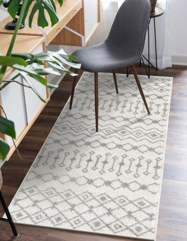 Mediterranean Lattice Collection Area Rug - Santorini (Ivory and Gray) Runner Ivory and Gray lifestyle 2