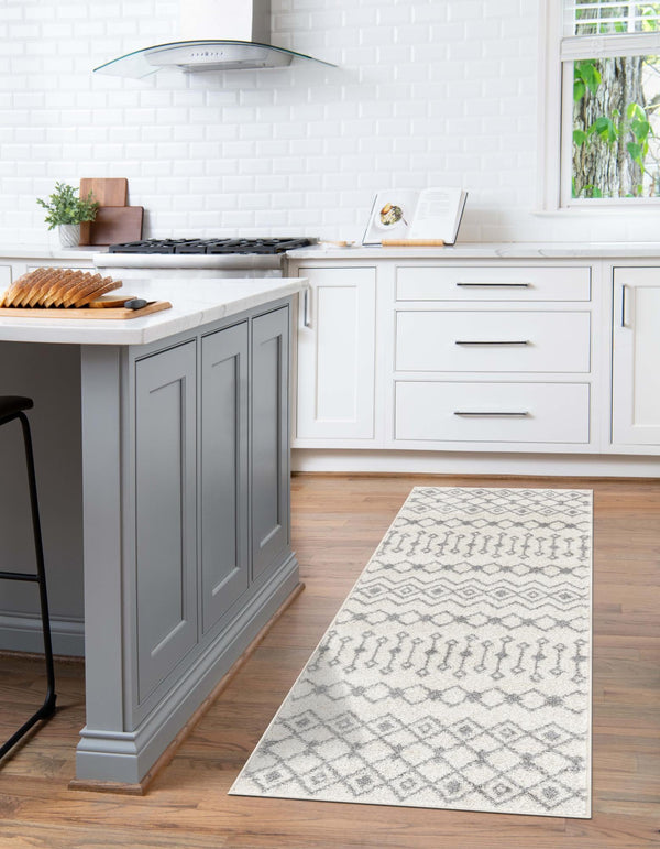 Mediterranean Lattice Collection Area Rug - Santorini (Ivory and Gray) Runner Ivory and Gray lifestyle 4