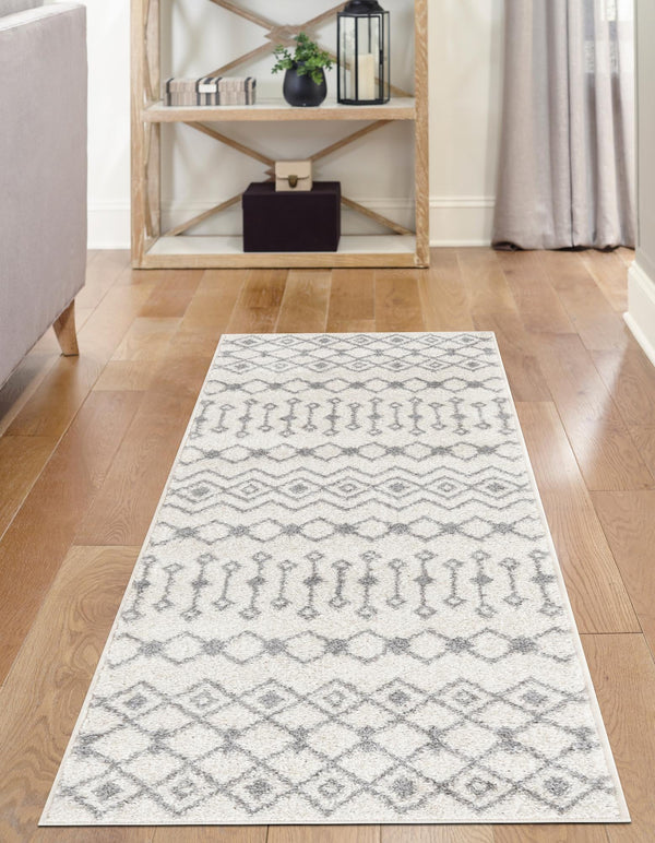 Mediterranean Lattice Collection Area Rug - Santorini (Ivory and Gray) Runner Ivory and Gray lifestyle 5