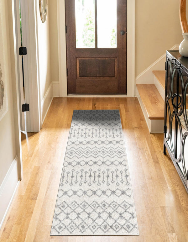 Mediterranean Lattice Collection Area Rug - Santorini (Ivory and Gray) Runner Ivory and Gray lifestyle 11