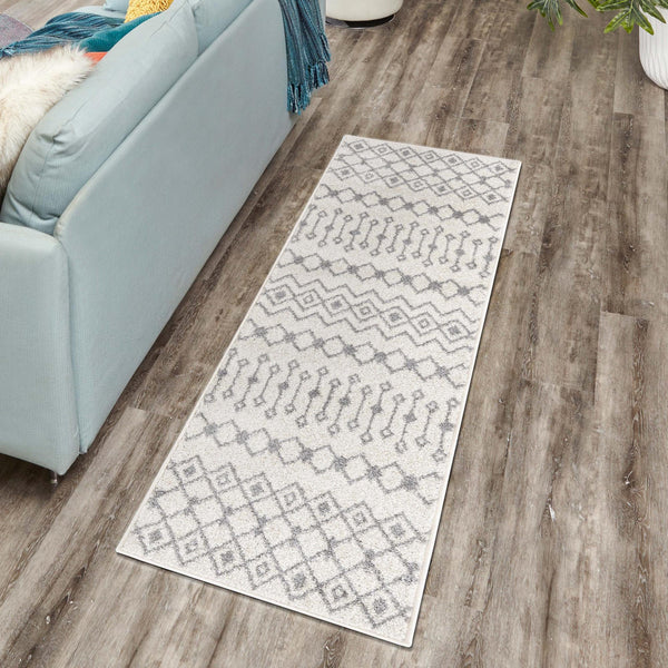 Mediterranean Lattice Collection Area Rug - Santorini (Ivory and Gray) Runner Ivory and Gray lifestyle 22