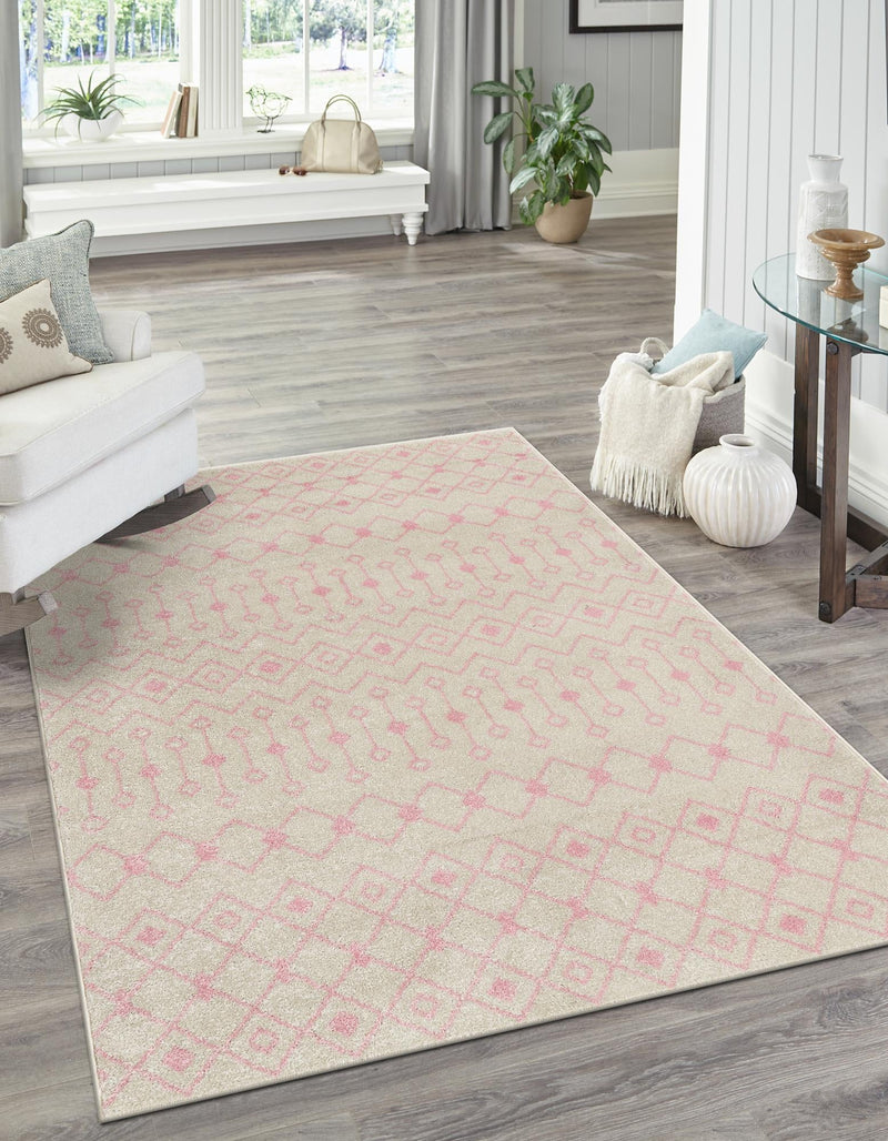 Mediterranean Lattice Collection Area Rug - Santorini (Ivory and Pink) Rectangle Ivory and Pink lifestyle 0