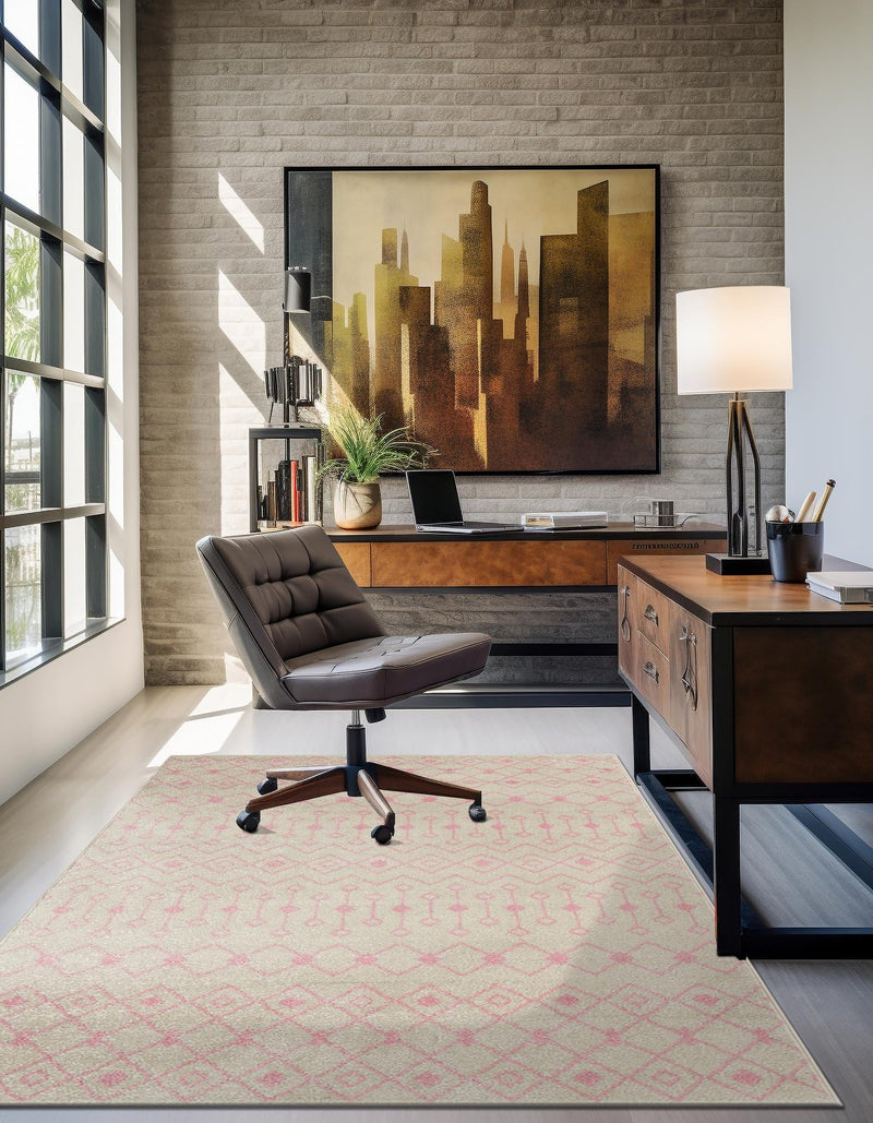 Mediterranean Lattice Collection Area Rug - Santorini (Ivory and Pink) Rectangle Ivory and Pink lifestyle 2