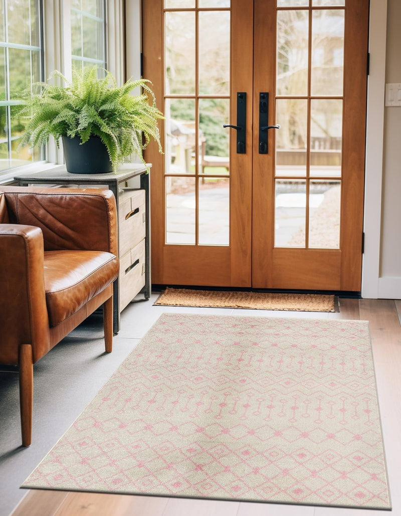 Mediterranean Lattice Collection Area Rug - Santorini (Ivory and Pink) Rectangle Ivory and Pink lifestyle 5