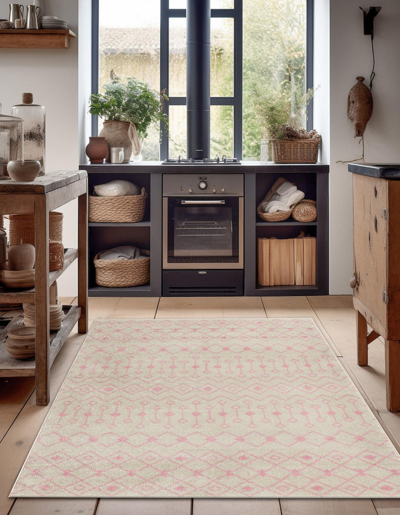 Mediterranean Lattice Collection Area Rug - Santorini (Ivory and Pink) Rectangle Ivory and Pink lifestyle 6