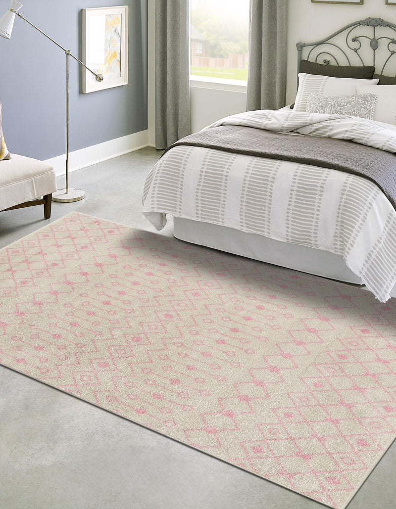 Mediterranean Lattice Collection Area Rug - Santorini (Ivory and Pink) Rectangle Ivory and Pink lifestyle 7