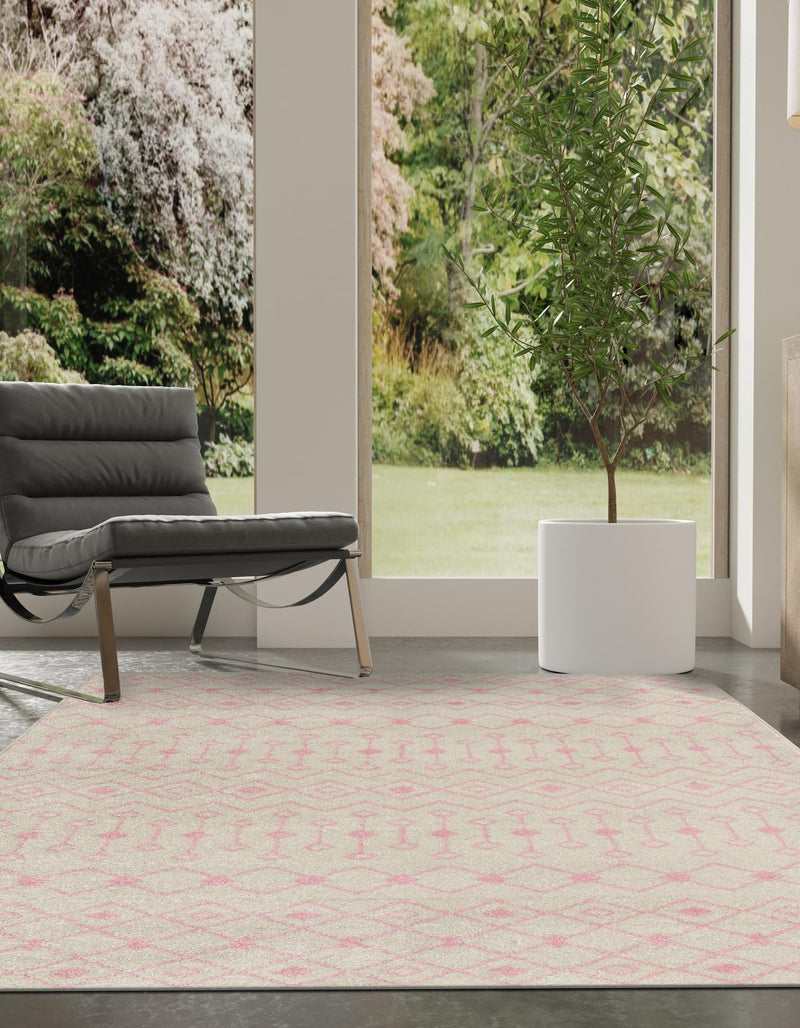 Mediterranean Lattice Collection Area Rug - Santorini (Ivory and Pink) Rectangle Ivory and Pink lifestyle 8