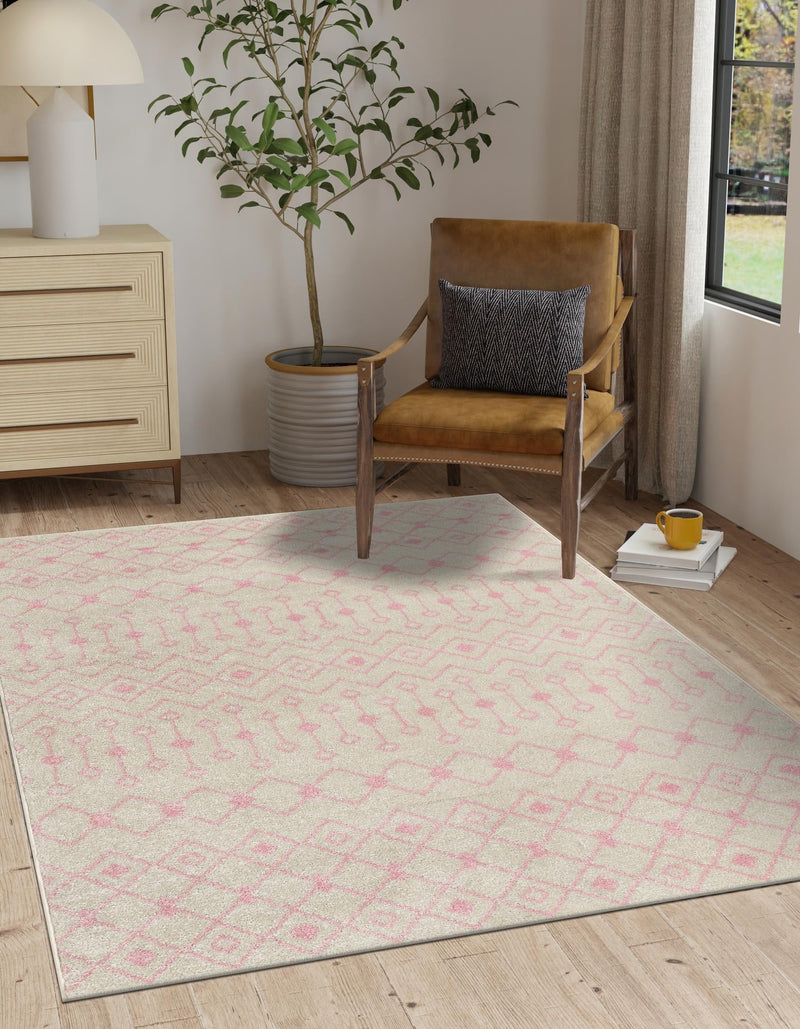 Mediterranean Lattice Collection Area Rug - Santorini (Ivory and Pink) Rectangle Ivory and Pink lifestyle 9