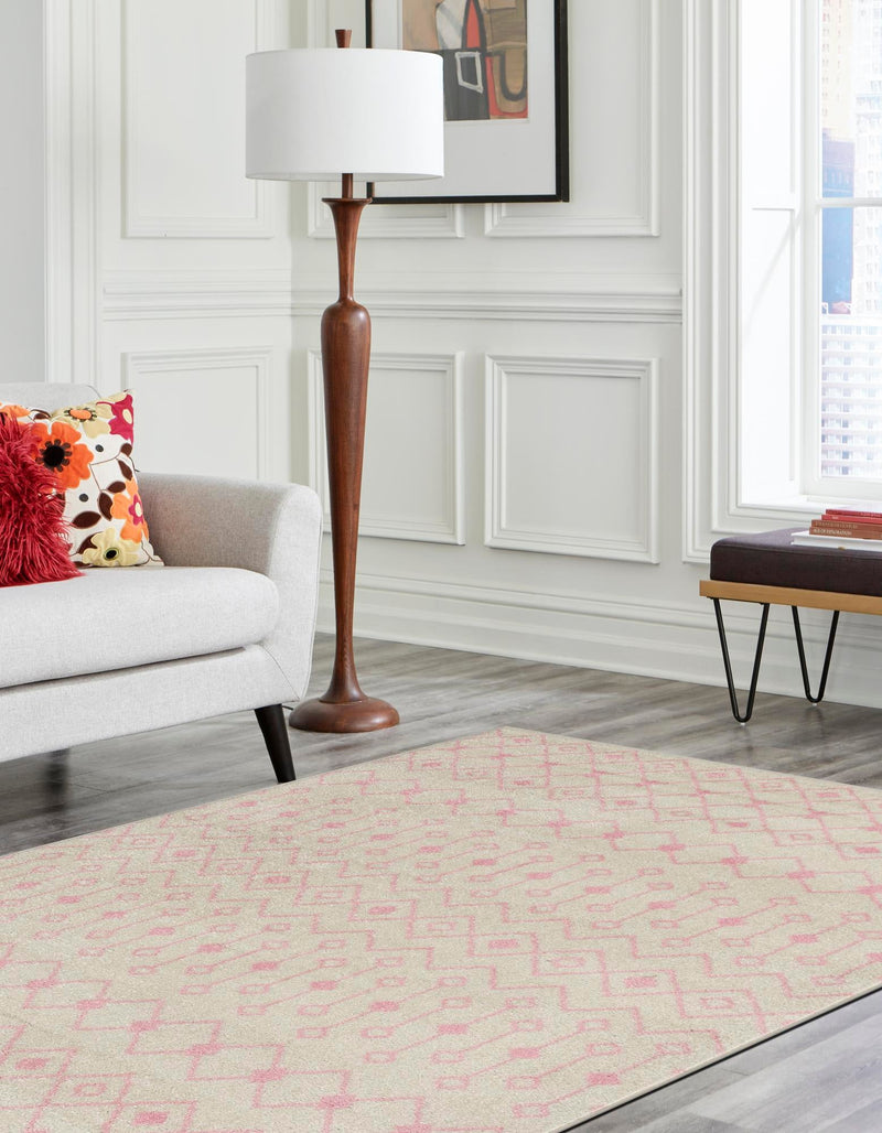 Mediterranean Lattice Collection Area Rug - Santorini (Ivory and Pink) Rectangle Ivory and Pink lifestyle 11