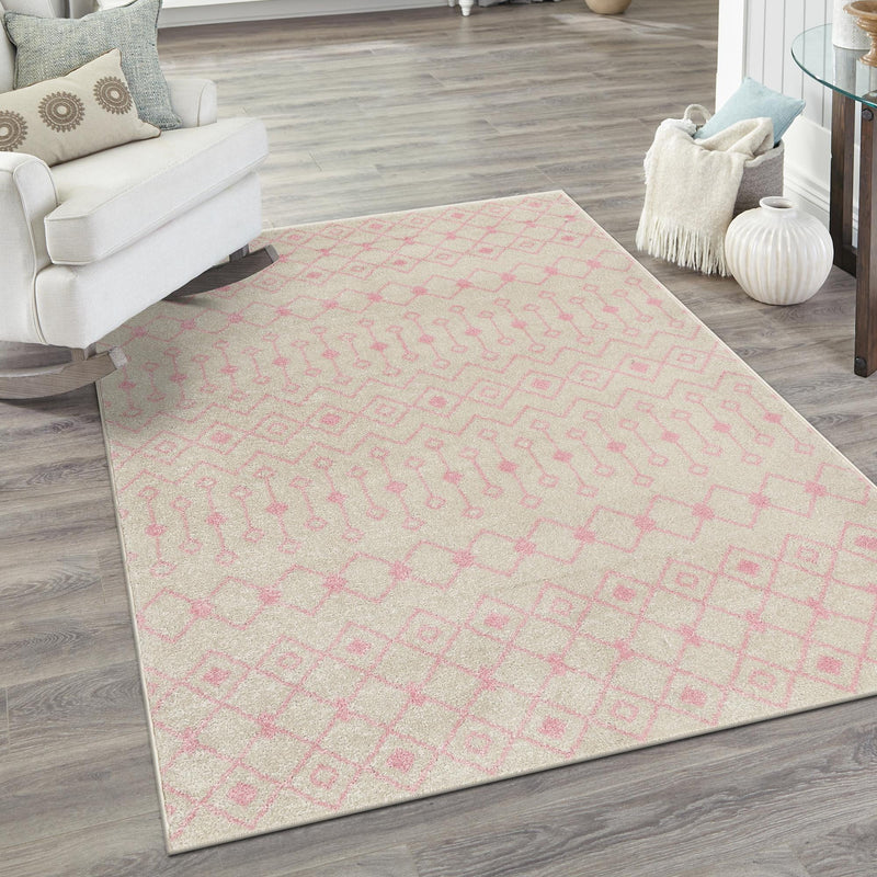 Mediterranean Lattice Collection Area Rug - Santorini (Ivory and Pink) Rectangle Ivory and Pink lifestyle 22