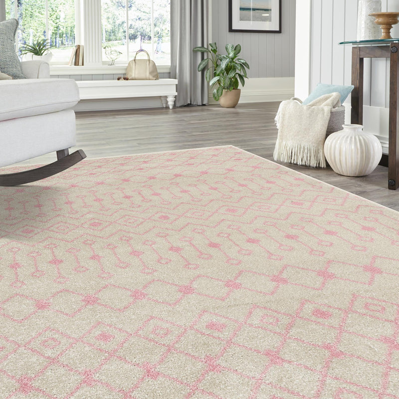 Mediterranean Lattice Collection Area Rug - Santorini (Ivory and Pink) Rectangle Ivory and Pink lifestyle 23