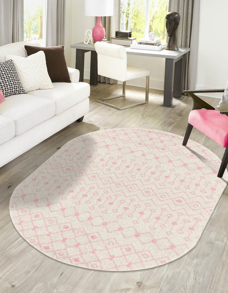Mediterranean Lattice Collection Area Rug - Santorini (Ivory and Pink) Oval Ivory and Pink lifestyle 0
