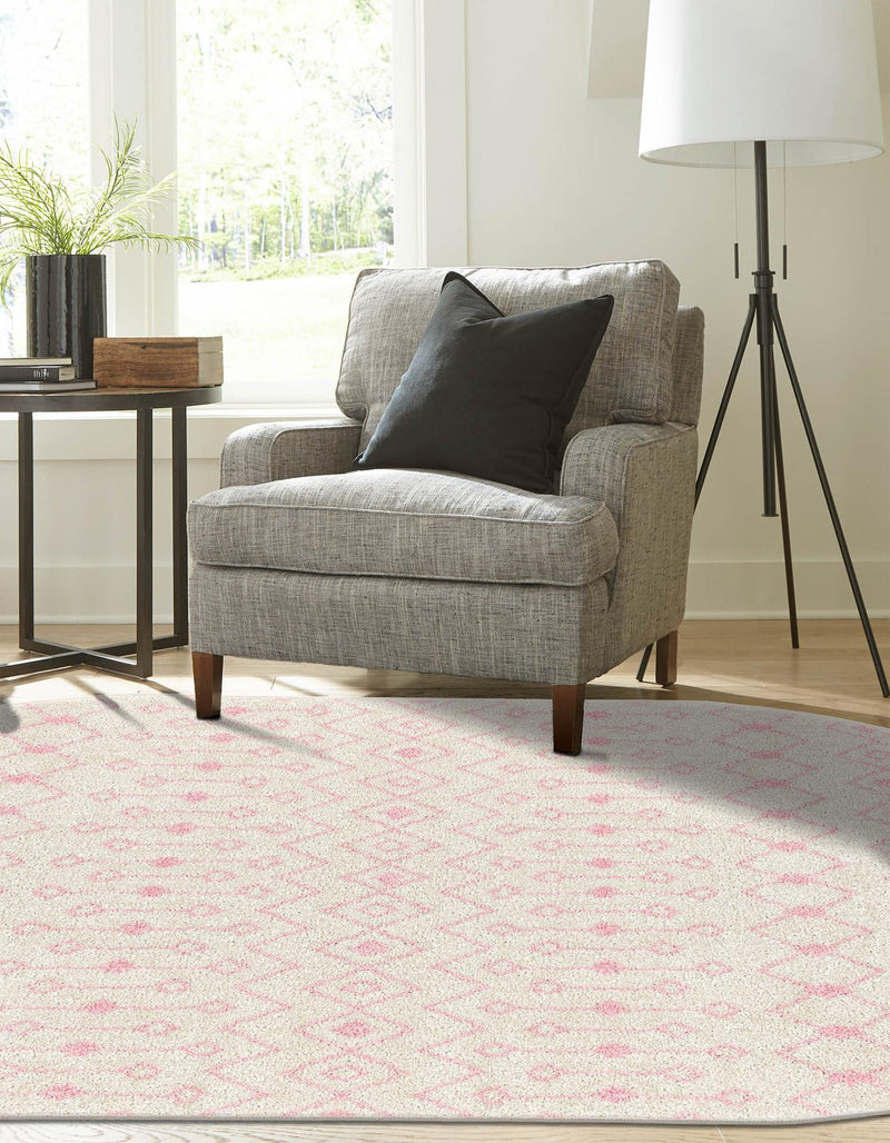 Mediterranean Lattice Collection Area Rug - Santorini (Ivory and Pink) Oval Ivory and Pink lifestyle 2