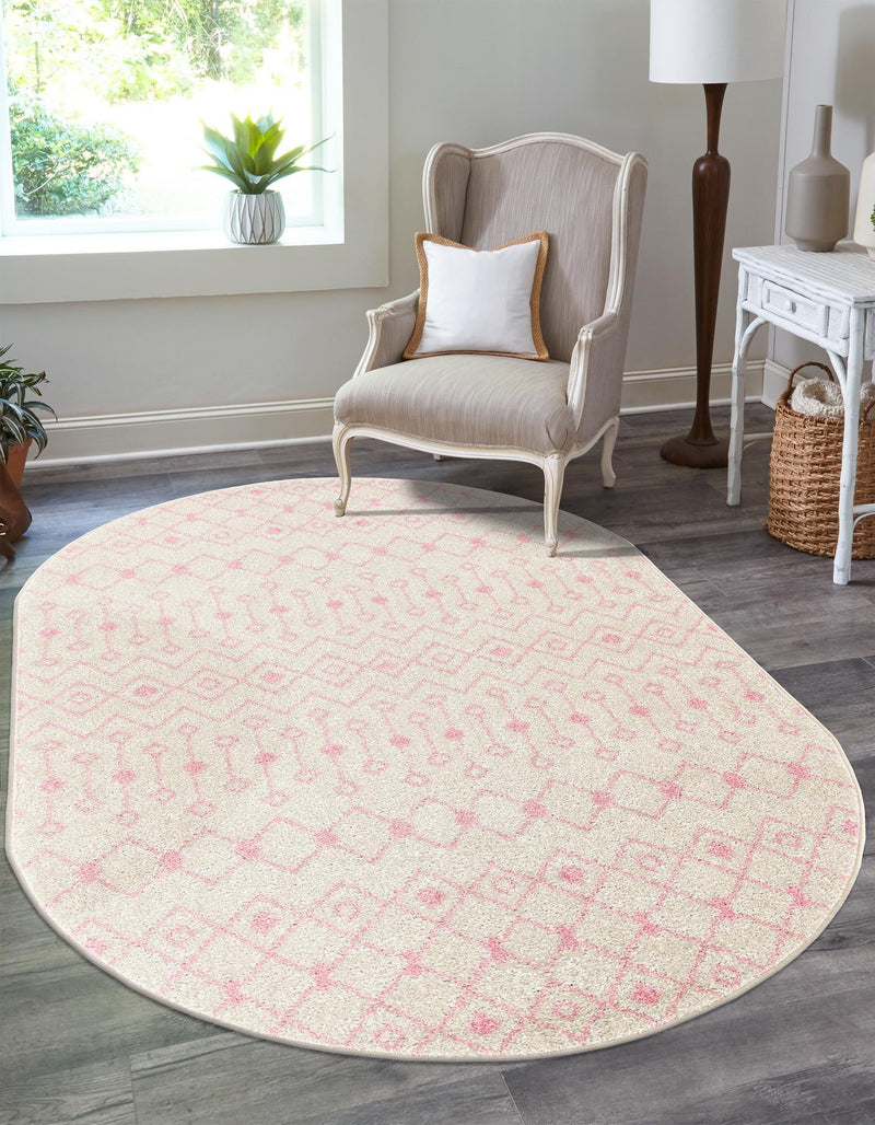 Mediterranean Lattice Collection Area Rug - Santorini (Ivory and Pink) Oval Ivory and Pink lifestyle 27