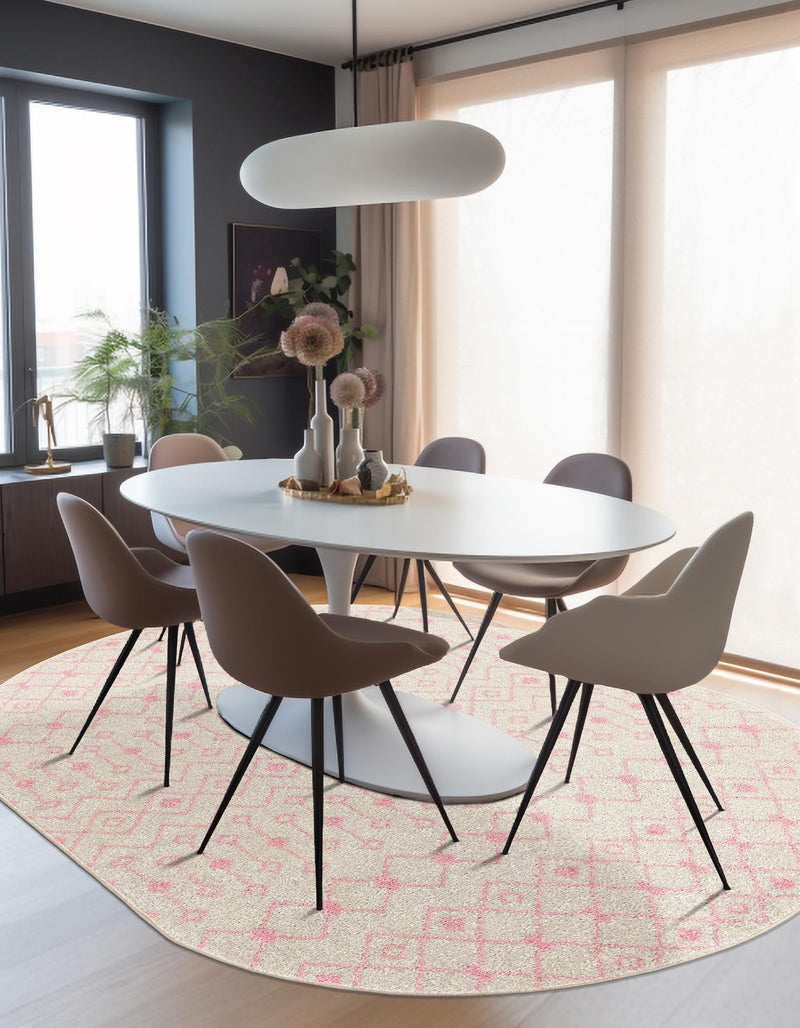 Mediterranean Lattice Collection Area Rug - Santorini (Ivory and Pink) Oval Ivory and Pink lifestyle 29