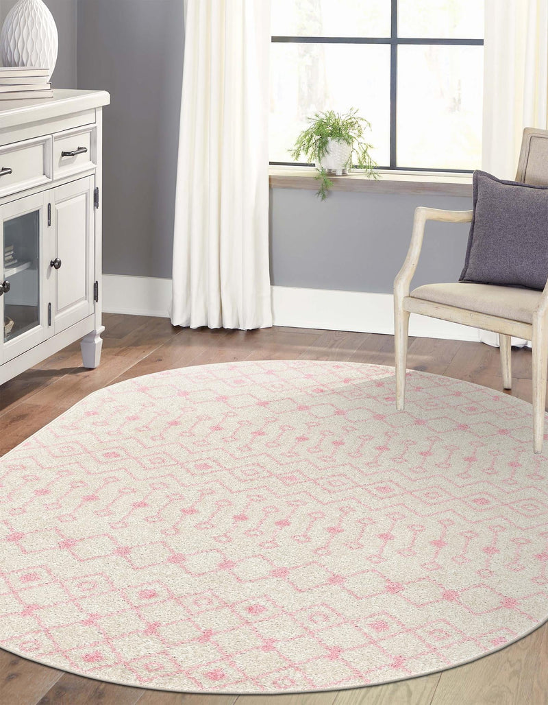 Mediterranean Lattice Collection Area Rug - Santorini (Ivory and Pink) Oval Ivory and Pink lifestyle 31