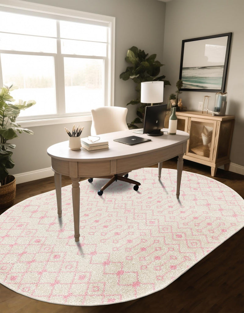 Mediterranean Lattice Collection Area Rug - Santorini (Ivory and Pink) Oval Ivory and Pink lifestyle 33