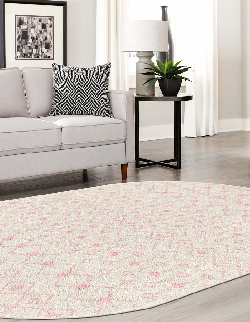 Mediterranean Lattice Collection Area Rug - Santorini (Ivory and Pink) Oval Ivory and Pink lifestyle 41