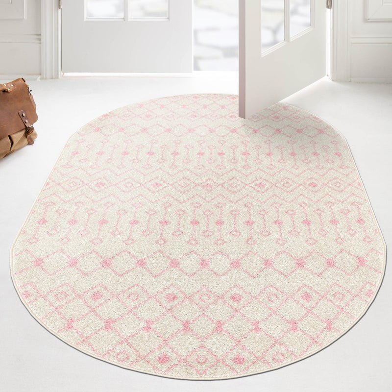 Mediterranean Lattice Collection Area Rug - Santorini (Ivory and Pink) Oval Ivory and Pink lifestyle 13