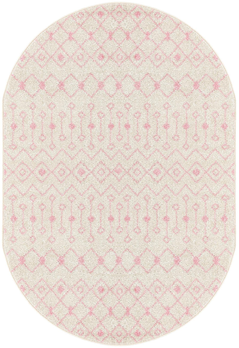 Mediterranean Lattice Collection Area Rug - Santorini (Ivory and Pink) Oval Ivory and Pink Main