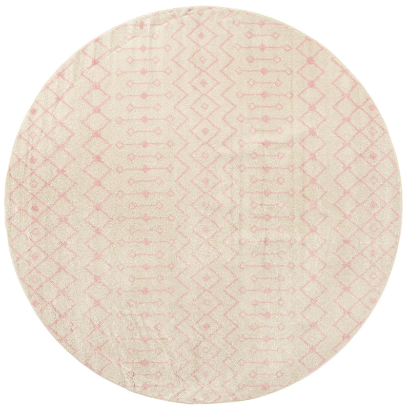 Mediterranean Lattice Collection Area Rug - Santorini (Ivory and Pink) Round Ivory and Pink Main